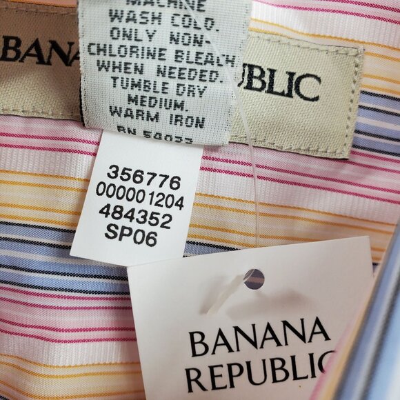 NWT Banana Republic Pink, Blue, Yellow Striped Collared Dress Shirt XL 17 - 17.5 - Picture 9 of 10